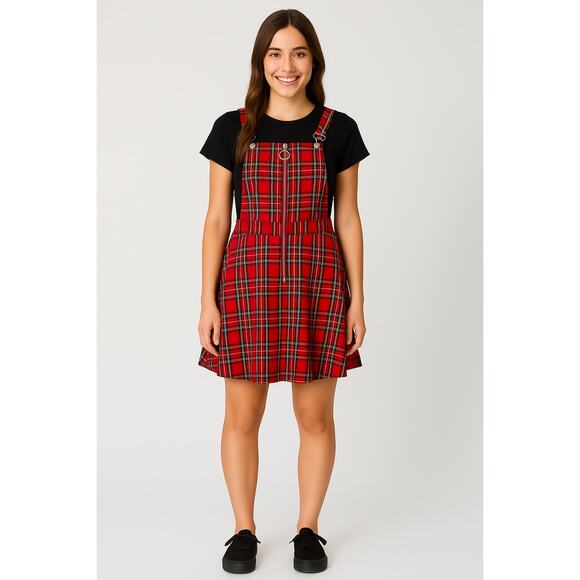 Hot Topic Plaid Skirtall Bib Overall Womens Small Pockets Gothic School Girl - Picture 1 of 13